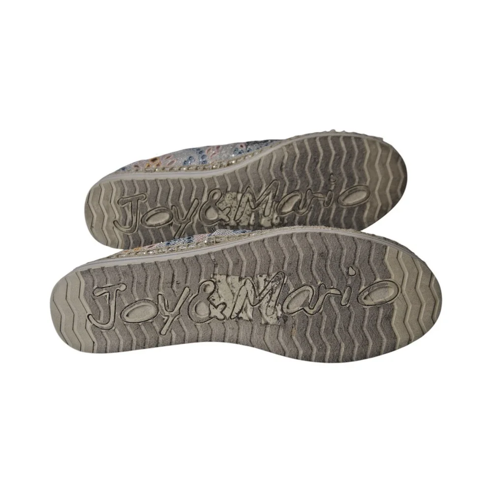 JOY & MARIO METALLIC EMBROIDERED ESPADRILLES WOMEN’S 7.5 PLATFORM SLIP-ON